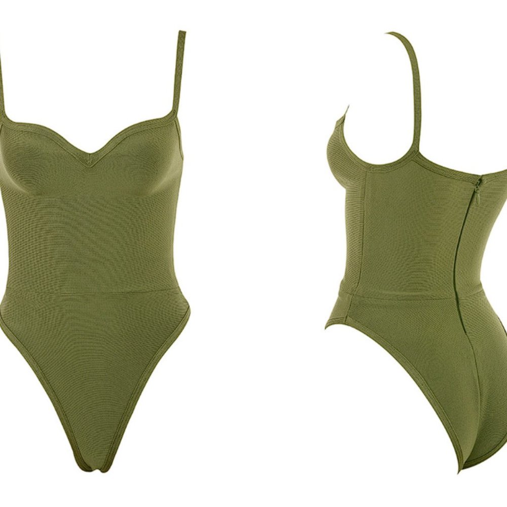 House of CB 'Kamila' Olive Sweetheart Neckline Bandage Bodysuit NWOT - Picture 5 of 9